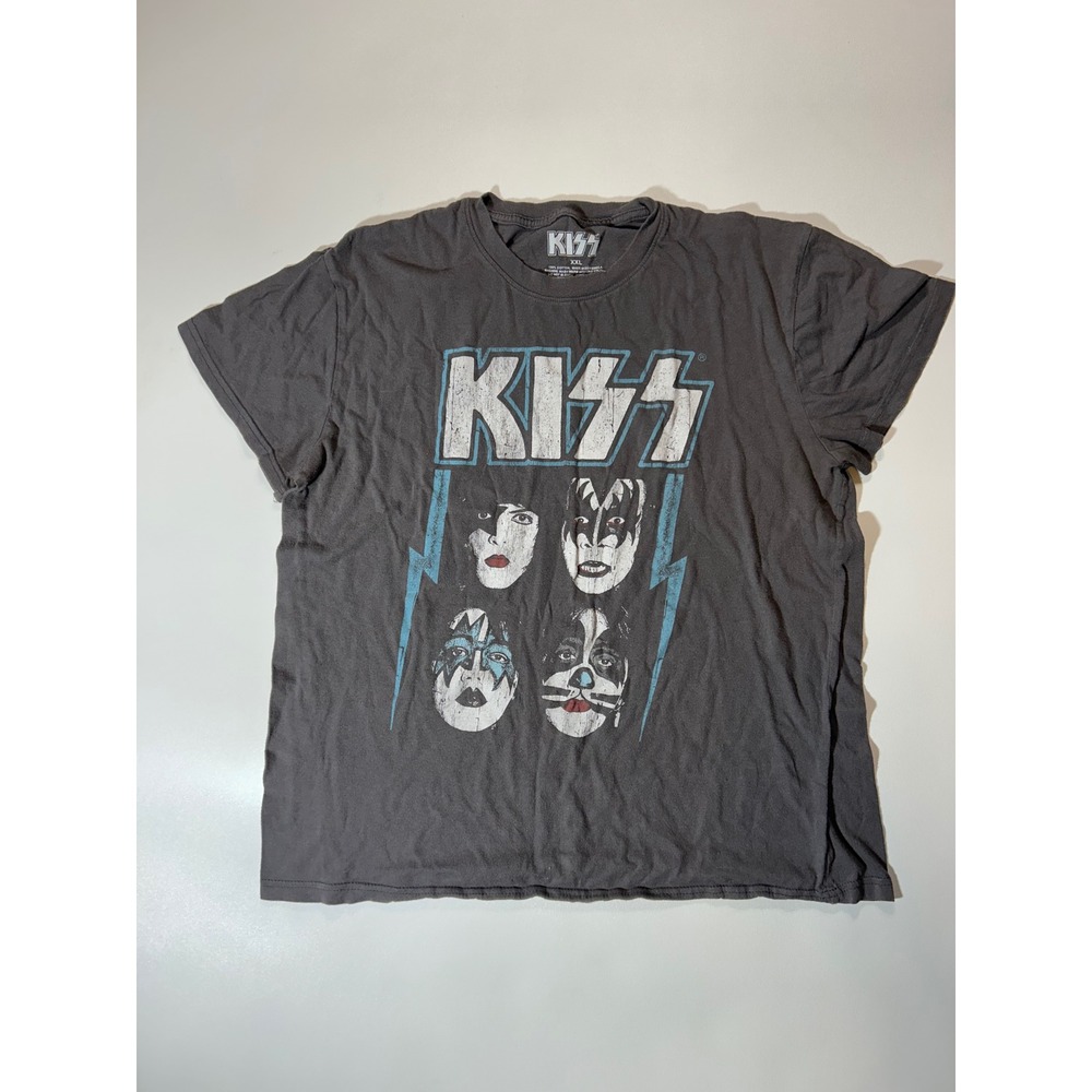 KISS Graphic T-Shirt Mens XXL Grey Good Distressed Band Tee Rock Roll - Picture 1 of 6